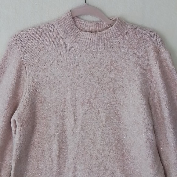 J LO Jennifer Lopez Balloon Sleeve Knit Sweater Size Medium Pink‎ Gold Threads - Picture 4 of 12